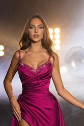 Fuchsia Overskirt Evening Dress Split Sleeveless Long